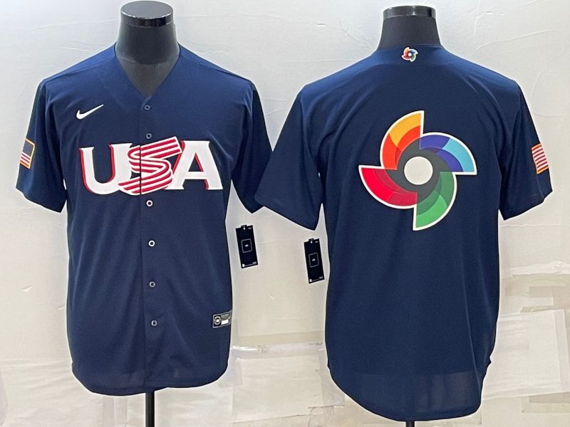 Men 2023 World Cub USA Blank Blue Nike MLB Jersey->more jerseys->MLB Jersey